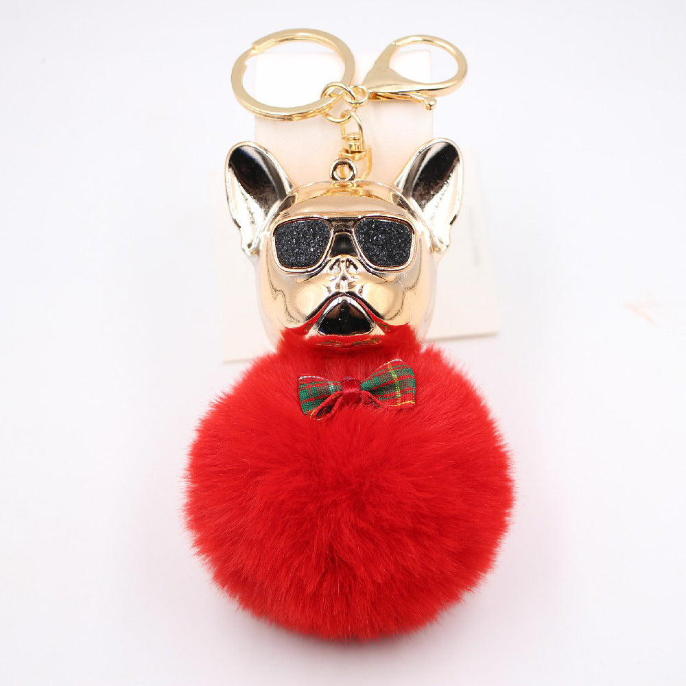 Wholesale New Creative Sunglasses French Dou Plush Ball Keychain